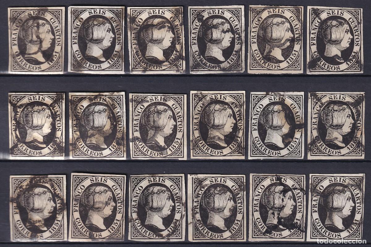 Sellos: ESPA&Ntilde;A, 1851 EDIFIL N&ordm; 6p, 6 cu. negro, [Papel Grueso.]