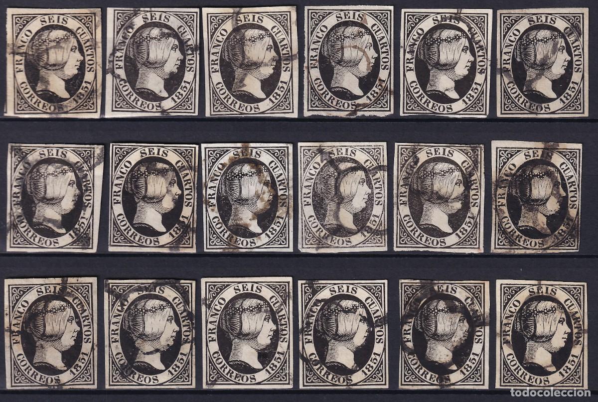 Sellos: ESPA&Ntilde;A, 1851 EDIFIL N&ordm; 6p, 6 cu. negro, [Papel Grueso.]