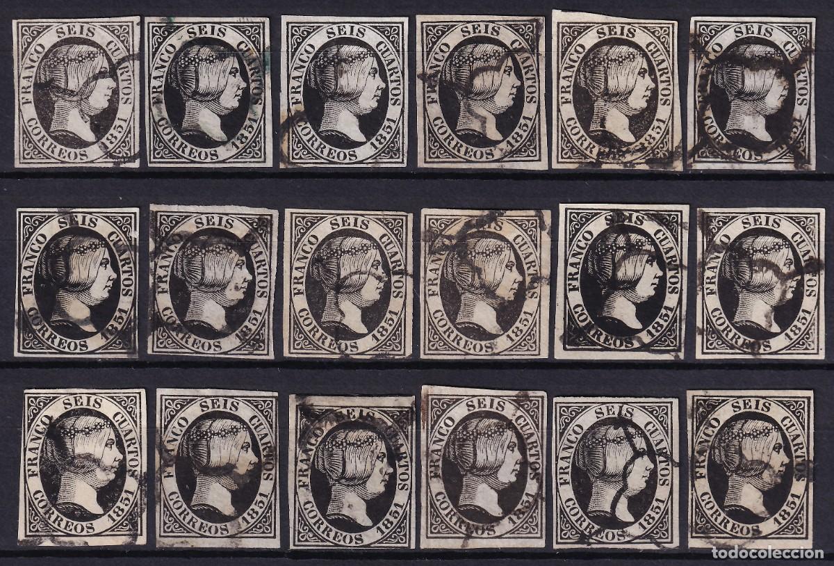 Sellos: ESPA&Ntilde;A, 1851 EDIFIL N&ordm; 6, 6 cu. negro, [Papel Fino.]