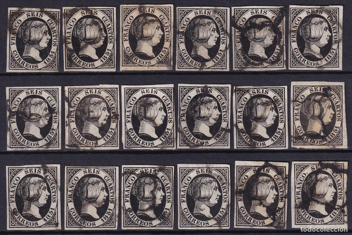 Sellos: ESPA&Ntilde;A, 1851 EDIFIL N&ordm; 6, 6 cu. negro, [Papel Fino.]