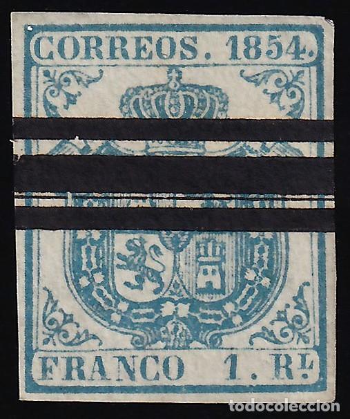 Sellos: ESPA&Ntilde;A, 1854 EDIFIL N&ordm; 34AS /*/, 1 r. azul claro.