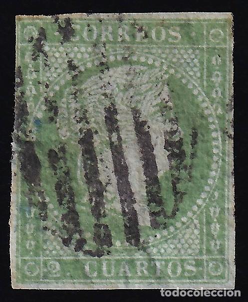 Sellos: ESPA&Ntilde;A, 1855 EDIFIL N&ordm; 39. 2 cu. verde. [Papel con Filigrana Lazos.]