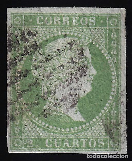 Sellos: ESPA&Ntilde;A, 1855 EDIFIL N&ordm; 39. 2 cu. verde. [Papel con Filigrana Lazos.]