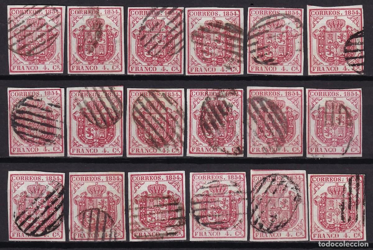 Sellos: ESPA&Ntilde;A, 1854 EDIFIL N&ordm; 33A, 6 cu. carm&iacute;n, [Papel Azul.]