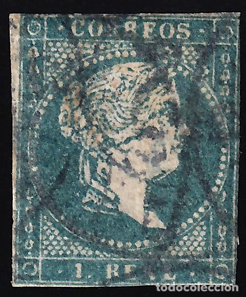 Sellos: ESPA&Ntilde;A, 1855 EDIFIL N&ordm; 45, 1 r. azul. [Papel L&iacute;neas Cruzadas.]