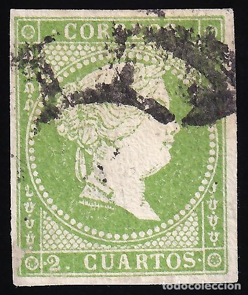 Sellos: ESPA&Ntilde;A, 1855 EDIFIL N&ordm; 47a, 2 cu. verde amarillo,