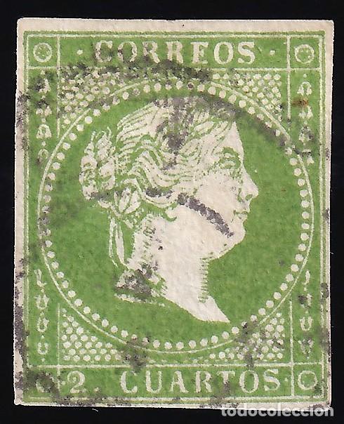 Sellos: ESPA&Ntilde;A, 1855 EDIFIL N&ordm; 47a, 2 cu. verde amarillo,