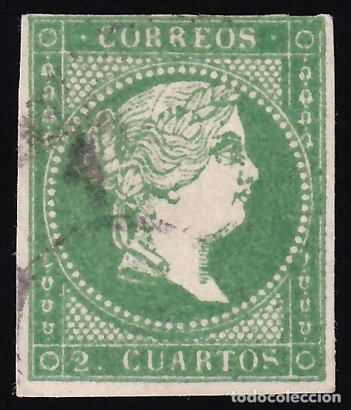 Sellos: ESPA&Ntilde;A, 1855 EDIFIL N&ordm; 47b, 2 cu. verde oscuro,