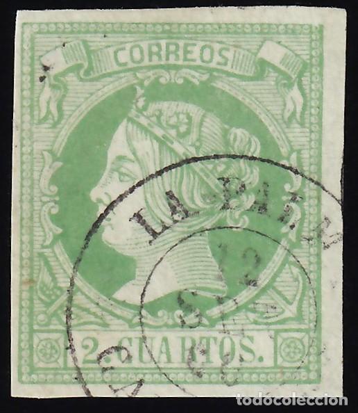 Sellos: ESPA&Ntilde;A, 1860-1861 EDIFIL N&ordm; 51, 2 cu. verde. [Mat. Fechador.]