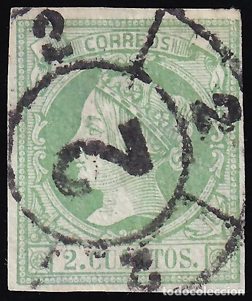 Sellos: ESPA&Ntilde;A, 1860-1861 EDIFIL N&ordm; 51, 2 cu. verde. [Mat. Rueda de Carreta.]