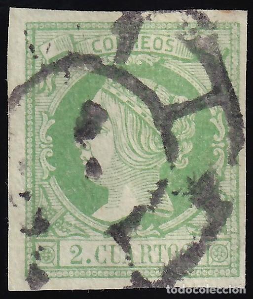 Sellos: ESPA&Ntilde;A, 1860-1861 EDIFIL N&ordm; 51, 2 cu. verde. [Mat. Rueda de Carreta.]