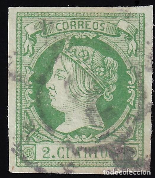Sellos: ESPA&Ntilde;A, 1860-1861 EDIFIL N&ordm; 51, 2 cu. verde. [Mat. Rueda de Carreta.]