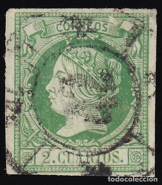 Sellos: ESPA&Ntilde;A, 1860-1861 EDIFIL N&ordm; 51, 2 cu. verde. [Mat. Rueda de Carreta. 42 / Santa Cruz de Tenerife.]