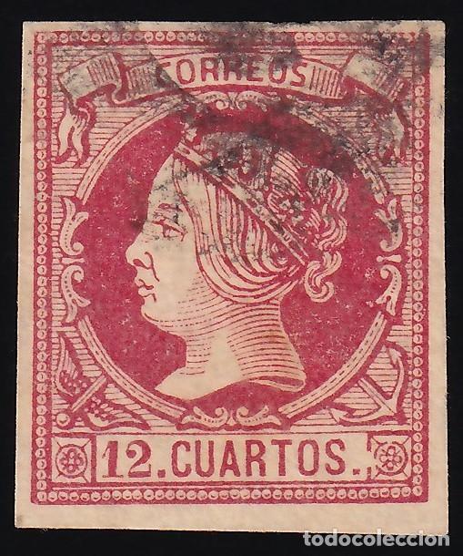 Sellos: ESPA&Ntilde;A, 1860-1861 EDIFIL N&ordm; 53, 12 cu. carm&iacute;n.