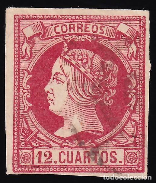 Sellos: ESPA&Ntilde;A, 1860-1861 EDIFIL N&ordm; 53, 12 cu. carm&iacute;n.