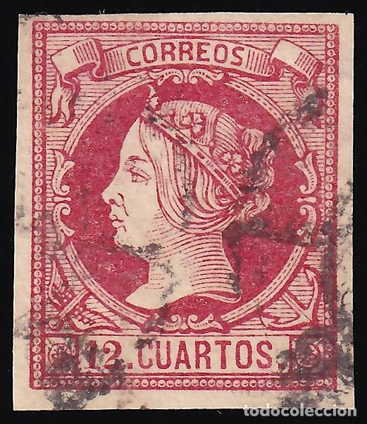 Sellos: ESPA&Ntilde;A, 1860-1861 EDIFIL N&ordm; 53, 12 cu. carm&iacute;n.