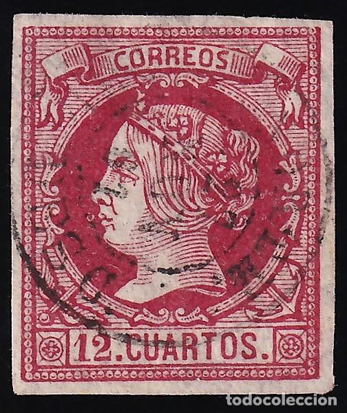 Sellos: ESPA&Ntilde;A, 1860-1861 EDIFIL N&ordm; 53p, 12 cu. carm&iacute;n. [Papel muy delgado.]