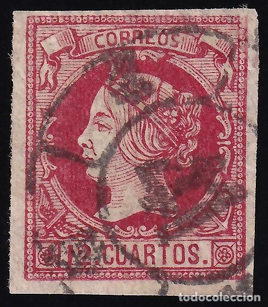 Sellos: ESPA&Ntilde;A, 1860-1861 EDIFIL N&ordm; 53p, 12 cu. carm&iacute;n. [Papel muy delgado.]