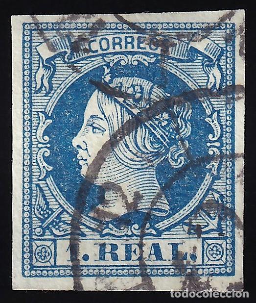 Sellos: ESPA&Ntilde;A, 1860-1861 EDIFIL N&ordm; 55, 1 r. azul.