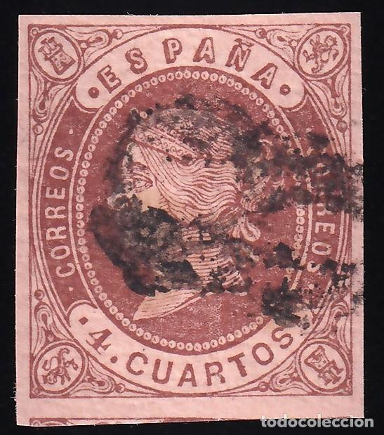 Sellos: ESPA&Ntilde;A, 1862 EDIFIL N&ordm; 58, 4 cu. casta&ntilde;o s. anteado. [Marca de porteo &rdquo;8&rdquo;]