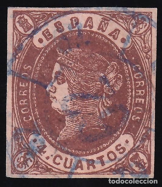 Sellos: ESPA&Ntilde;A, 1862 EDIFIL N&ordm; 58, [Mat. Rueda de Carreta 62 / TUY. en Azul.]