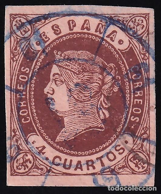 Sellos: ESPA&Ntilde;A, 1862 EDIFIL N&ordm; 58, [Mat. Rueda de Carreta 61 / La Junquera. en Azul.]