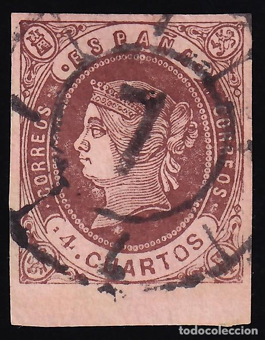 Sellos: ESPA&Ntilde;A, 1862 EDIFIL N&ordm; 58, Borde de Hoja. [Mat. Rueda de Carreta 7 / Sevilla.]