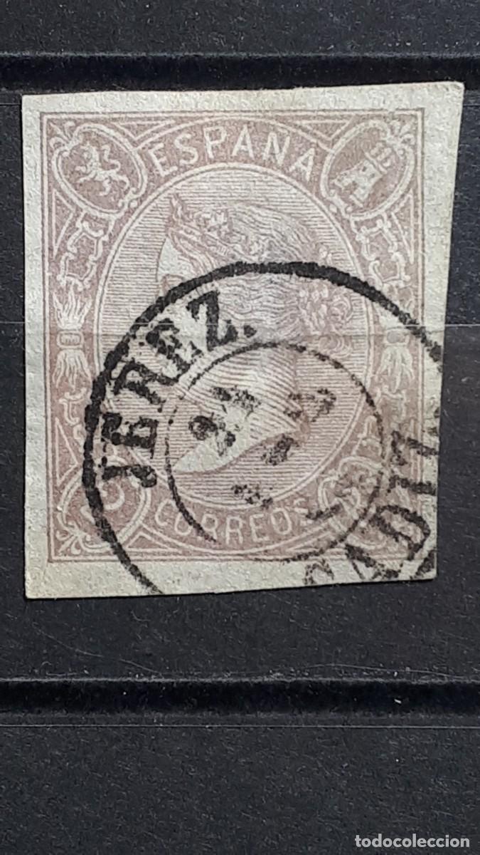 Sellos: ESPA&Ntilde;A. A&Ntilde;O 1865. &deg;. Edifil 73. Matasellos de Jerez
