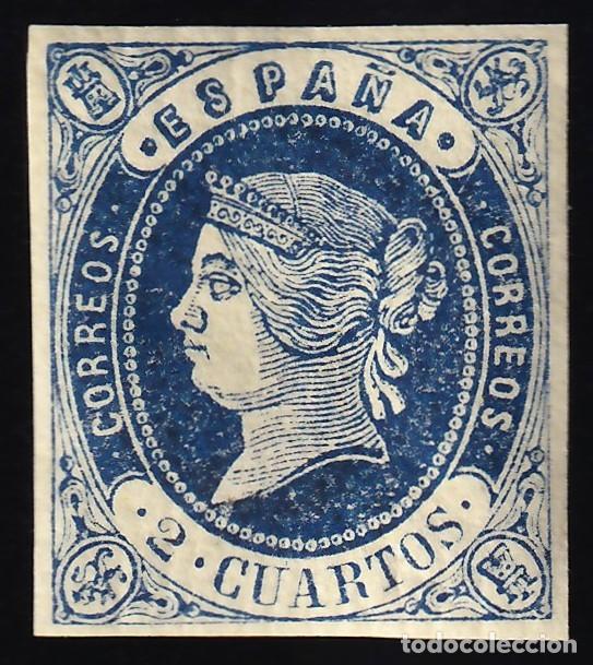 Sellos: ESPA&Ntilde;A, 1862 EDIFIL N&ordm; 57 /**/, 2 cu. azul s. amarillo, [SIN FIJASELLOS.]