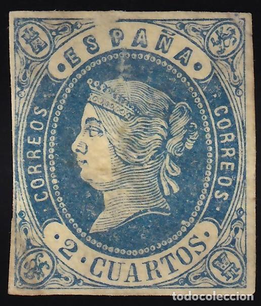Sellos: ESPA&Ntilde;A, 1862 EDIFIL N&ordm; 57 (*), 2 cu. azul s. amarillo,