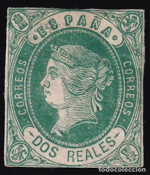 Sellos: ESPA&Ntilde;A, 1862 EDIFIL N&ordm; 62 /*/, 2 r verde s. rosa,