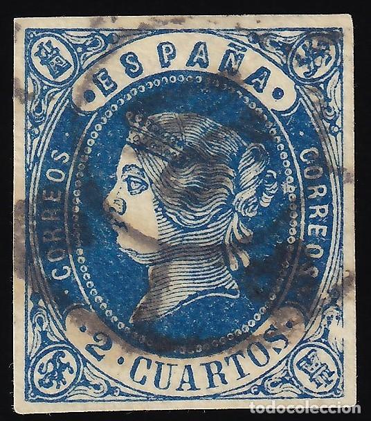 Sellos: ESPA&Ntilde;A, 1862 EDIFIL N&ordm; 57, 2 cu. azul s. amarillo.