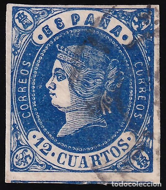 Sellos: ESPA&Ntilde;A, 1862 EDIFIL N&ordm; 59, 12 cu. azul,
