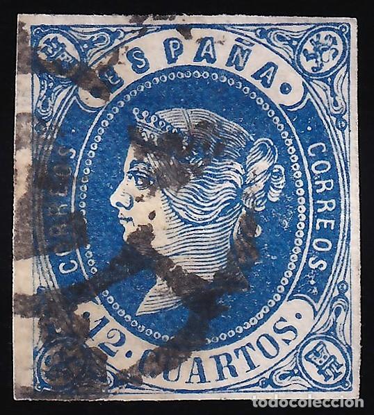 Sellos: ESPA&Ntilde;A, 1862 EDIFIL N&ordm; 59, 12 cu. azul,