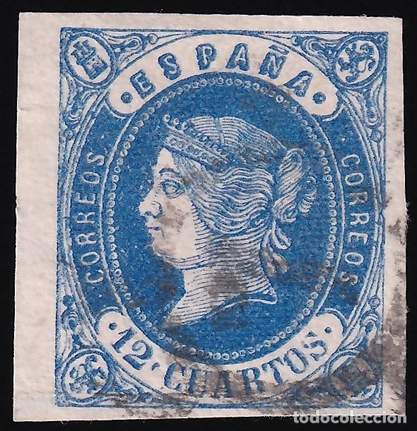 Sellos: ESPA&Ntilde;A, 1862 EDIFIL N&ordm; 59, 12 cu. azul,