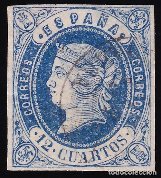 Sellos: ESPA&Ntilde;A, 1862 EDIFIL N&ordm; 59, 12 cu. azul,