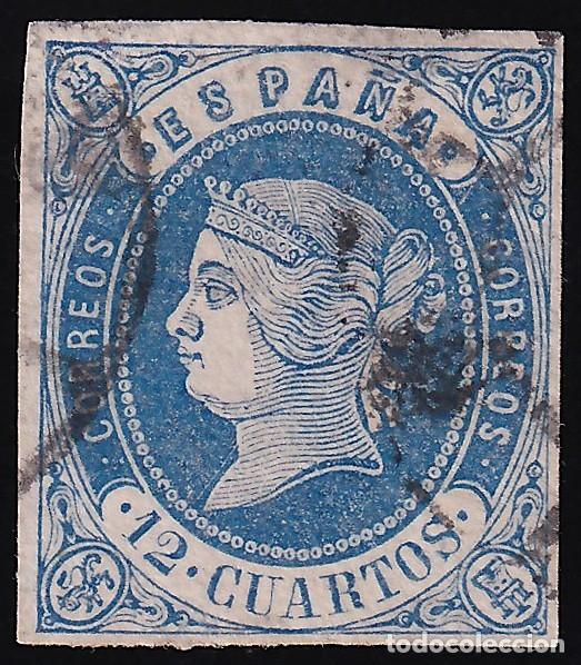 Sellos: ESPA&Ntilde;A, 1862 EDIFIL N&ordm; 59, 12 cu. azul,