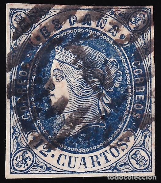 Sellos: ESPA&Ntilde;A, 1862 EDIFIL N&ordm; 59a, 12 cu. azul oscuro,