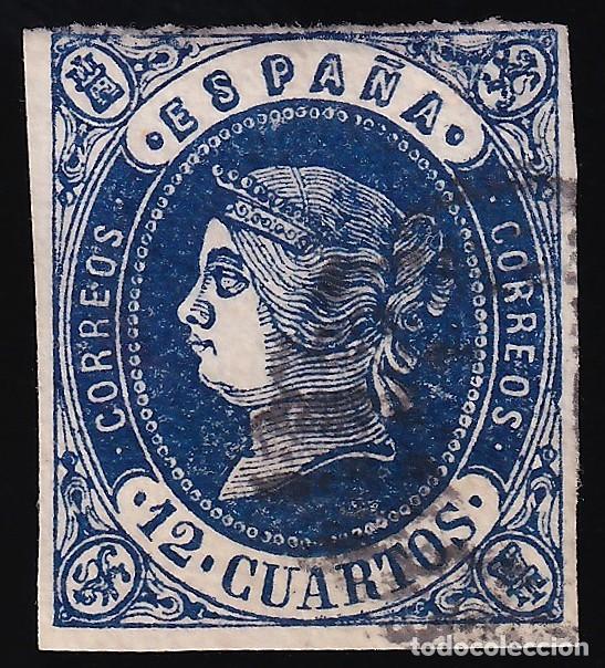 Sellos: ESPA&Ntilde;A, 1862 EDIFIL N&ordm; 59a, 12 cu. azul oscuro,