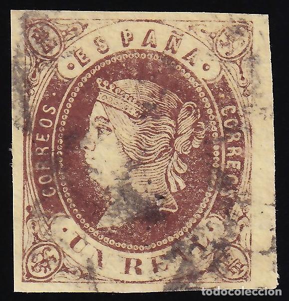 Sellos: ESPA&Ntilde;A, 1862 EDIFIL N&ordm; 61, 1 r casta&ntilde;o s. amarillo