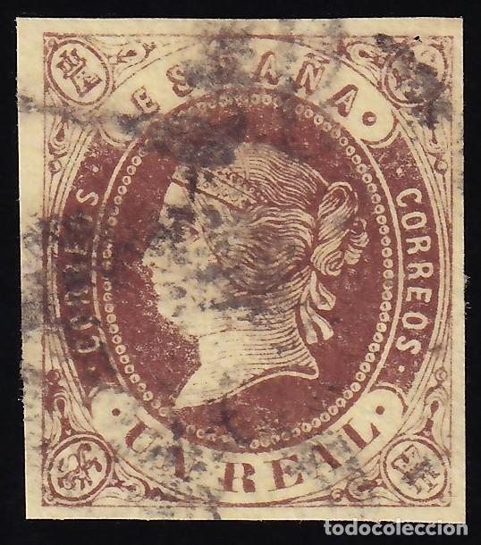 Sellos: ESPA&Ntilde;A, 1862 EDIFIL N&ordm; 61, 1 r casta&ntilde;o s. amarillo