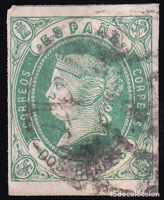 Sellos: ESPA&Ntilde;A, 1862 EDIFIL N&ordm; 62, 2 r verde, [Mat. Fechador.]