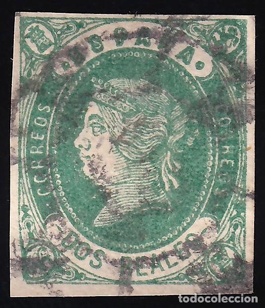 Sellos: ESPA&Ntilde;A, 1862 EDIFIL N&ordm; 62a, 2 r verde oscuro, [Mat. Rueda de carreta.]