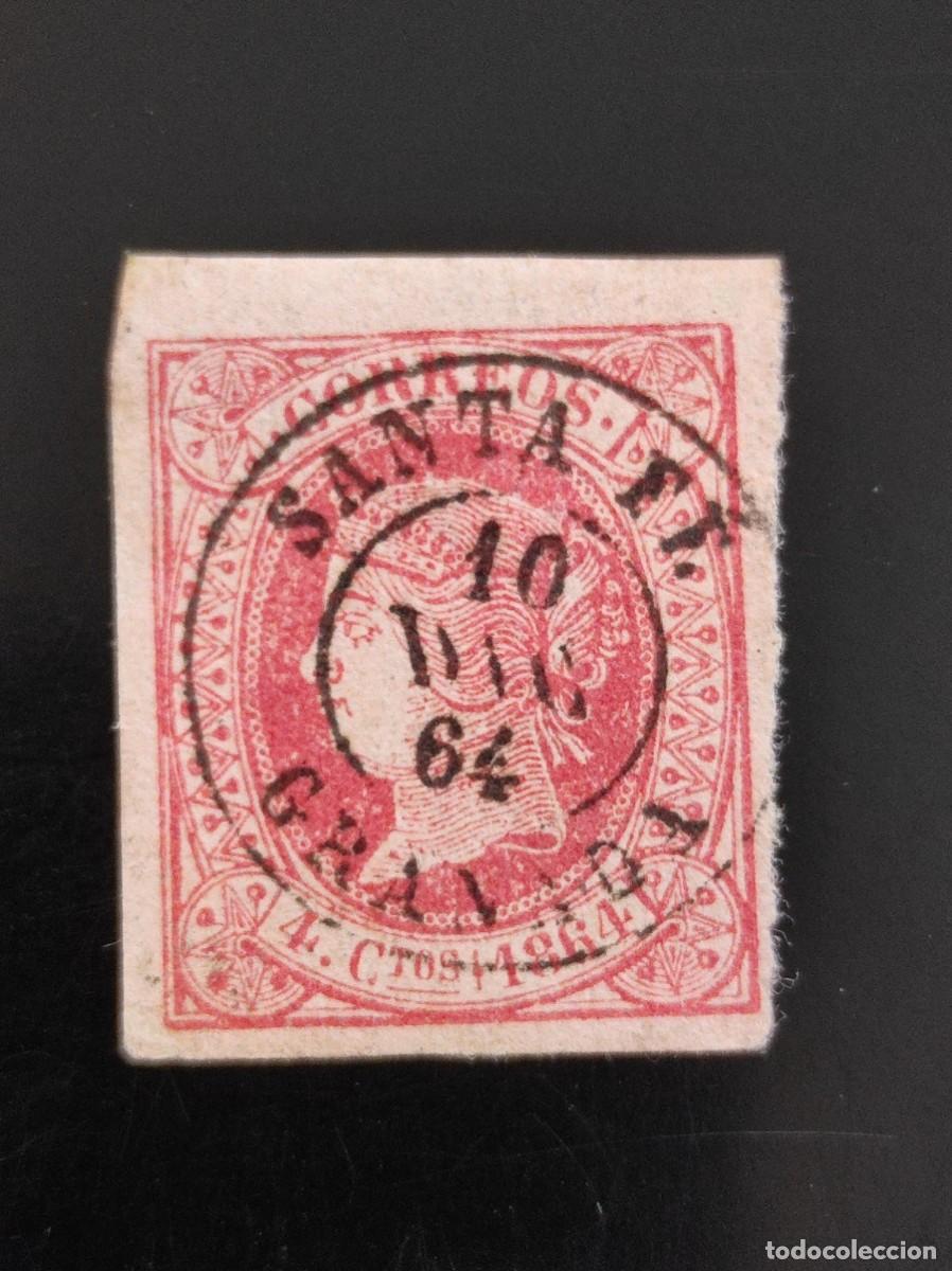 Sellos: ESPA&Ntilde;A. 1864. FECHADOR SANTA FE- GRANADA. E- 64. FOTO.