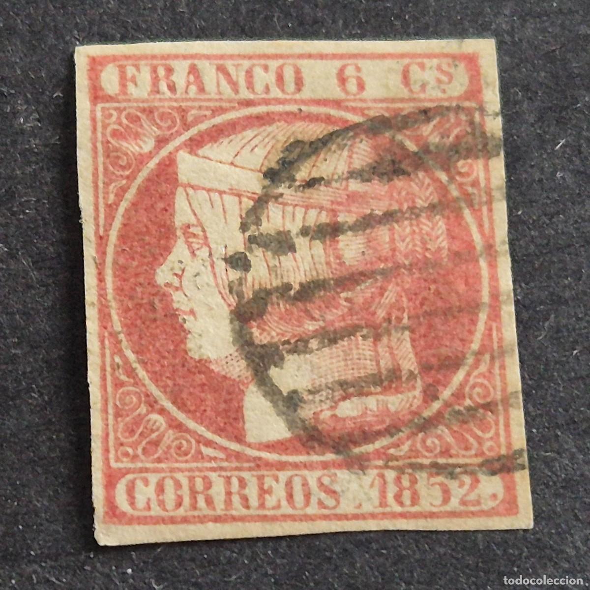 Sellos: ESPA&Ntilde;A, 1852, ISABEL II, EDIFIL 12, VARIEDAD 12itb, MATASELLO PARRILLA NEGRA, RARO, ( LOTE AR )