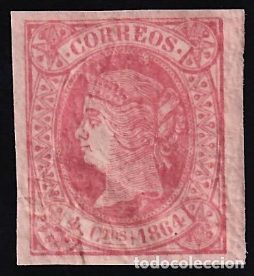 Sellos: ESPA&Ntilde;A, 1864 EDIFIL N&ordm; 64 /**/, 4 cu. rojo s. salm&oacute;n, [SIN FIJASELLOS.]