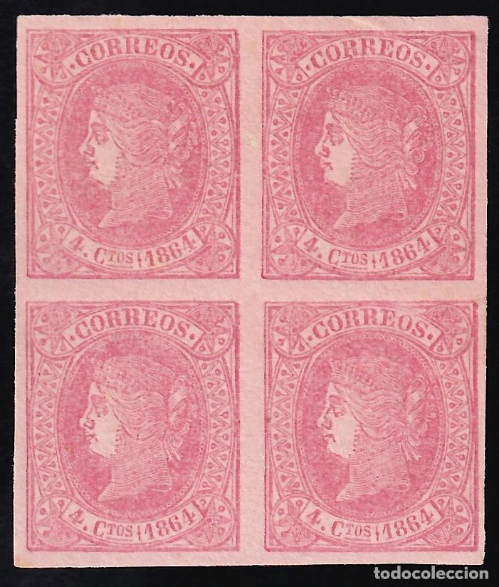 Sellos: ESPA&Ntilde;A, 1864 EDIFIL N&ordm; 64 (*), 4 cu. rojo s. salm&oacute;n