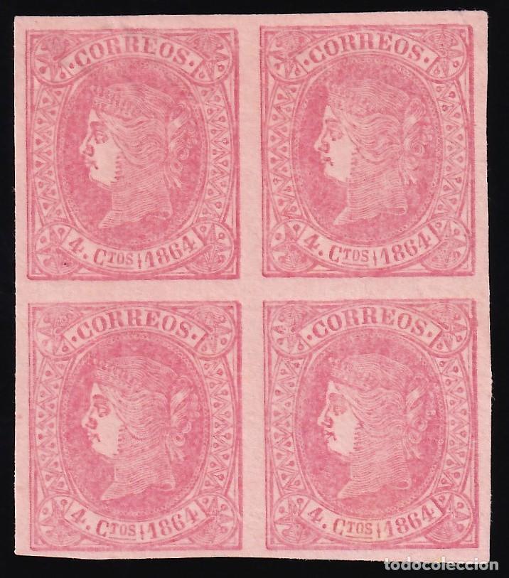Sellos: ESPA&Ntilde;A, 1864 EDIFIL N&ordm; 64 (*), 4 cu. rojo s. salm&oacute;n