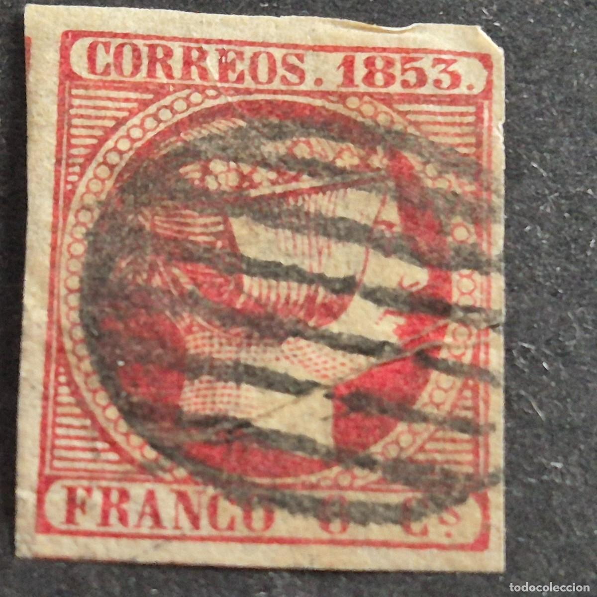 Sellos: ESPA&Ntilde;A, 1852, ISABEL II, EDIFIL 17, MATASELLO PARRILLA NEGRA, ( LOTE AR )