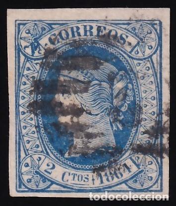 Sellos: ESPA&Ntilde;A, 1864 EDIFIL N&ordm; 63, 2 cu. azul.